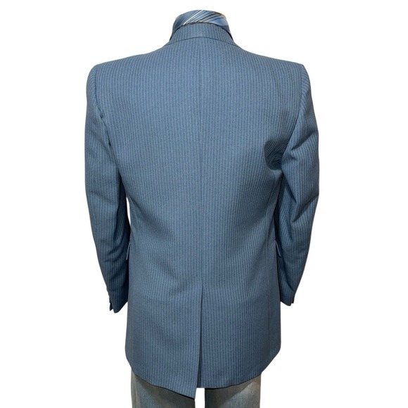 Vintage 70s JC Penney 3 Piece Suit Sport Coat Vest Tie Mens 40L Blue Stripe - Picture 3 of 12